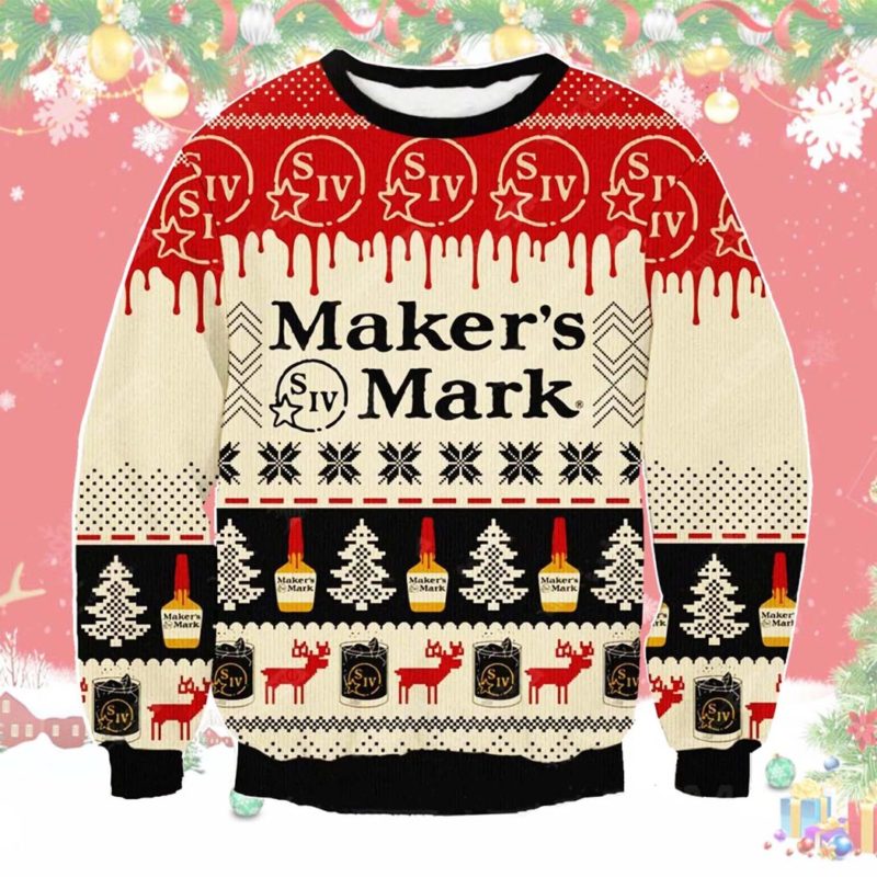 Makers Mark Whiskey Ugly Christmas Sweater Unisex Knit Ugly Sweater