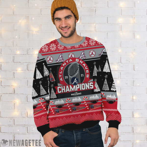Men Sweater Atlanta Braves WinCraft 2021 World Series Champions Ugly Christmas Sweater