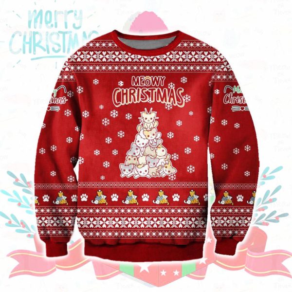 Meowy Christmas Ugly Christmas Knit Sweater