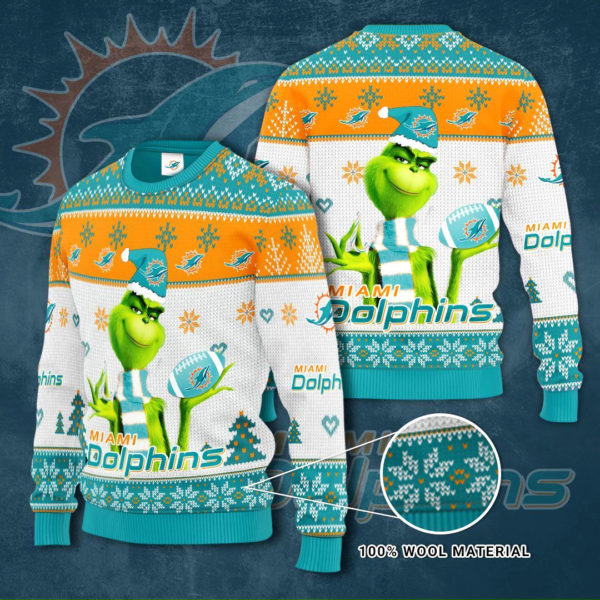 Miami Dolphins Grinch Knit Ugly Christmas sweater