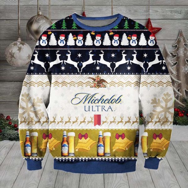 Michelob Ultra Beer Ugly Christmas Sweater Unisex Knit Ugly Sweater