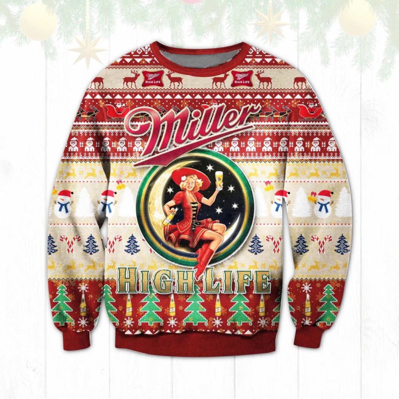 Miller High Life Beer Sweater Christmas Unisex Knit Ugly Sweater