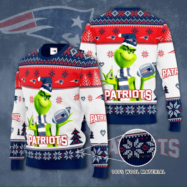 New England Patriots NFL Grinch Knit Ugly Christmas sweater