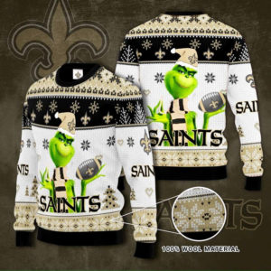 New Orleans Saints NFL Grinch Knit Ugly Christmas sweater