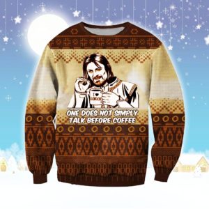 One Does Not Simply Talk Before Coffee Christmas Ugly Christmas Sweater Unisex Knit Wool Ugly Sweater
