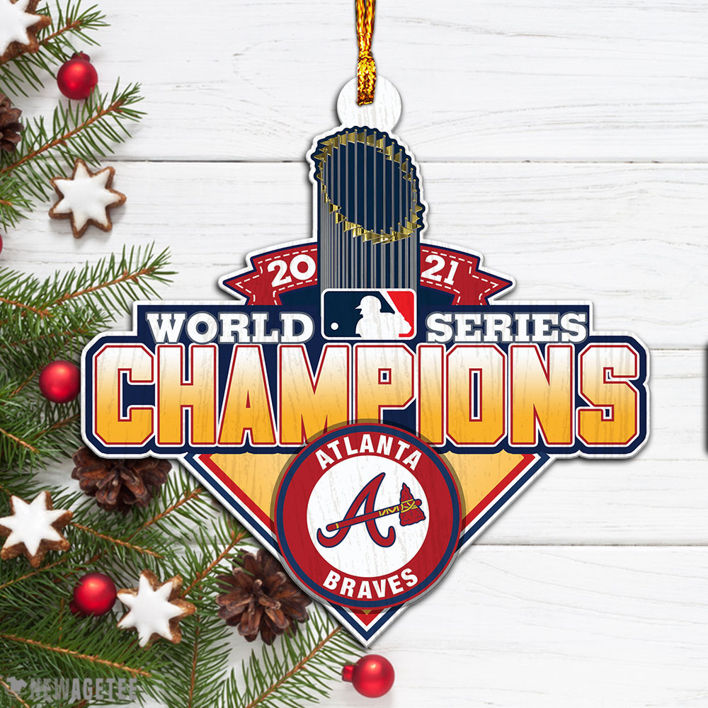 4X World Series Champions 2021 Atlanta Braves Wood Christmas Ornament
