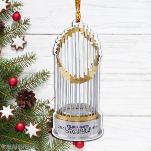Ornament Gift Atlanta Braves 2021 World Series Champions Replica Trophy Wood Christmas Ornament