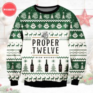 Proper Twelve Irish Whiskey Ugly Christmas Sweater Unisex Knit Wool Ugly Sweater