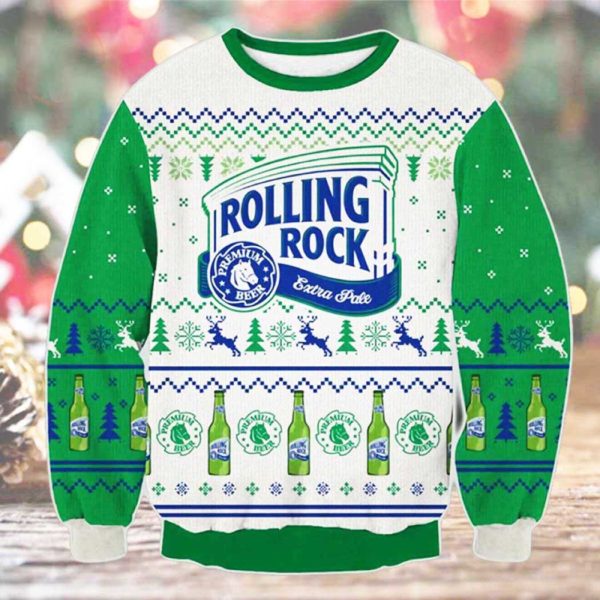 Rolling Rock Extra Pale Ugly Christmas Sweater Unisex Knit Wool Ugly Sweater