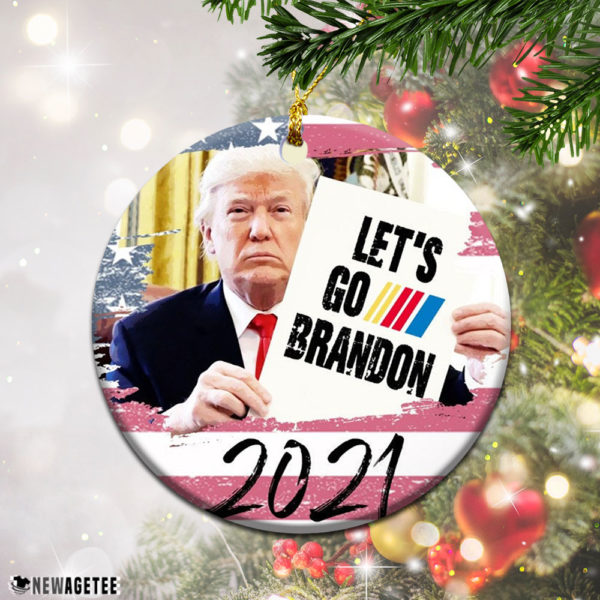 Round Ornament Lets Go Brandon Donal Trump American Flag 2021 Christmas Ornament