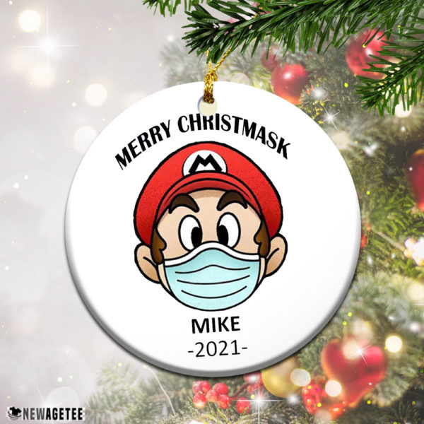 Round Ornament Mario Merry Christmas Ornament 2021 Personalized Custom Name