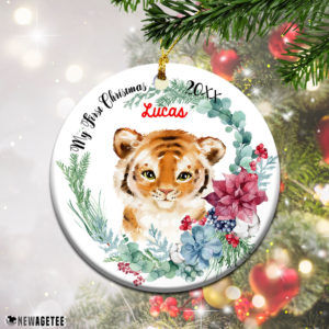 Round Ornament Personalized Baby Boy Tiger My First Christmas Ornament