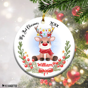 Round Ornament Personalized Baby Deer My 2nd Christmas ornament Second Christmas gift
