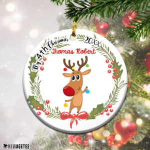Round Ornament Personalized Baby Deer My 4th Christmas ornament Fourth Christmas