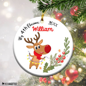Personalized Baby Deer My 4th Fourth Christmas ornament