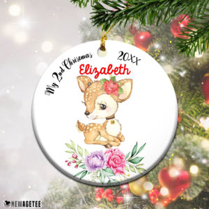 Round Ornament Personalized Baby Deer My Second 2nd Christmas Ornament