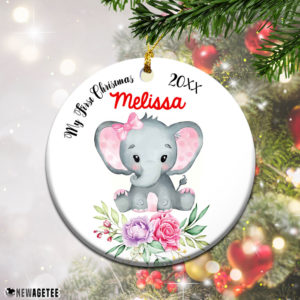 Personalized Baby Elephant Girl My First Christmas Ornament