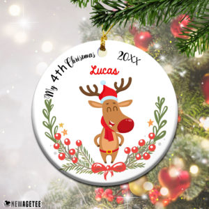 Personalized My 4th Christmas ornament Baby Deer gift