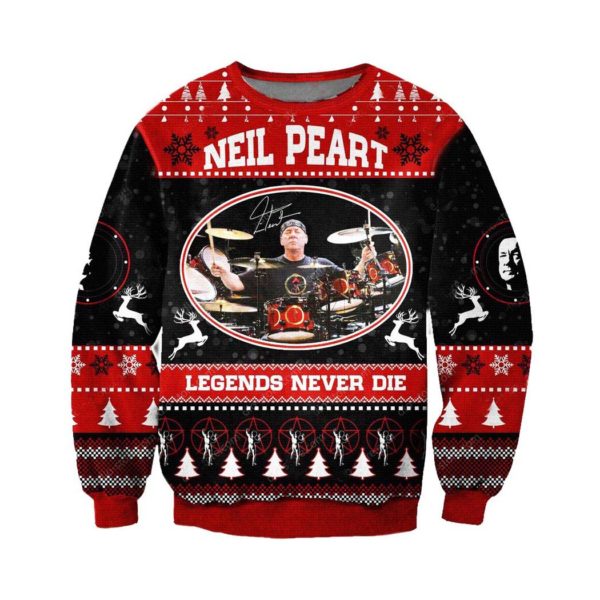 Rush Rock Neil Peart Drummer Legend Never Die Ugly Christmas Knit Sweater