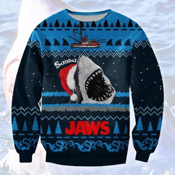 Santa Shark Jaws Ugly Christmas Sweater Unisex Knit Wool Ugly Sweater