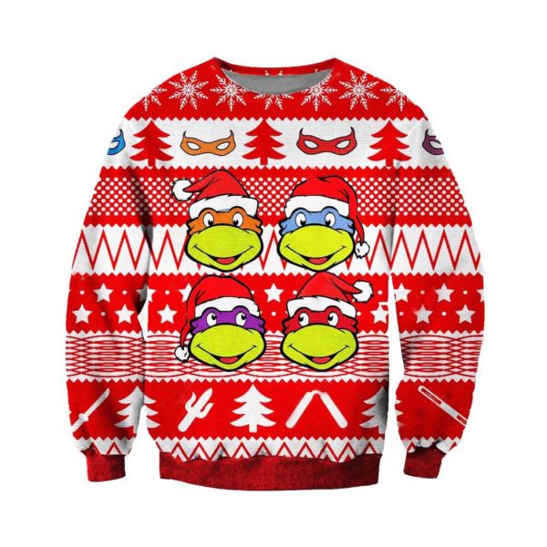 Santa Teenage Mutant Ninja Turtles Heroes Ugly Christmas Knit Sweater