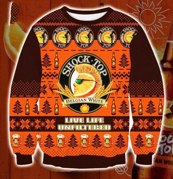Shock Top Belgian White Ugly Christmas Sweater Unisex Knit Wool Ugly Sweater