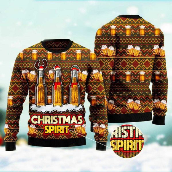 Spirit Beer Ugly Christmas Sweater Unisex Knit Wool Ugly Sweater