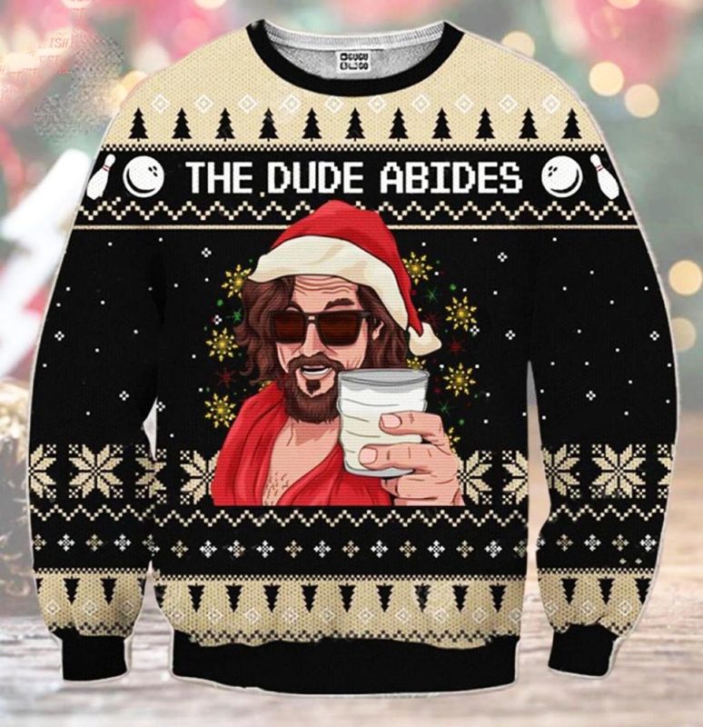 The Dude Abide For Goodness Sake Ugly Christmas Sweater Unisex Knit Wool Ugly Sweater