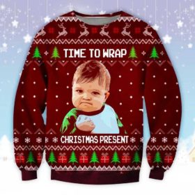Time To Wrap Christmas Present Meme Ugly Christmas Sweater Unisex Knit Wool Ugly Sweater