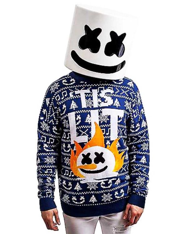 Tis Lit Marshmello Ugly Christmas Sweater Unisex Knit Wool Ugly Sweater 1