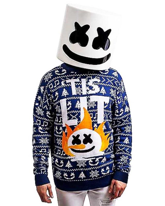 Tis Lit Marshmello Ugly Christmas Sweater Unisex Knit Wool Ugly Sweater