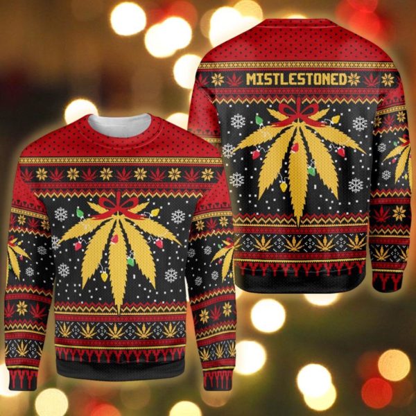 Ugly Weed Mistlestoned Ugly Christmas Sweater Unisex Knit Wool Ugly Sweater