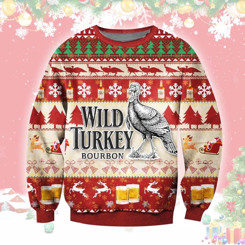 Wild Turkey Bourbon Beer Ugly Christmas Sweater Unisex Knit Ugly Sweater