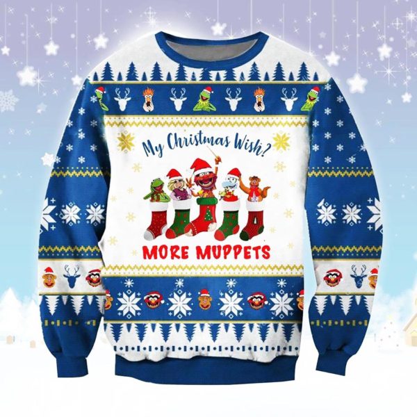 Wish More Muppets Ugly Christmas Sweater Unisex Knit Wool Ugly Sweater