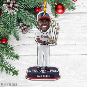 Ozzie Albies Atlanta Braves 2021 World Series Champions Wood Christmas Ornament