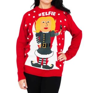 elfie Hashtag Ugly Christmas Sweater Knit Wool Sweater