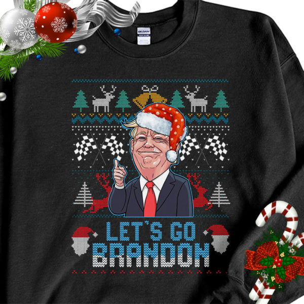 1 Black Sweatshirt Lets Go Brandon Trump 2024 Ugly Christmas Sweater Sweatshirt
