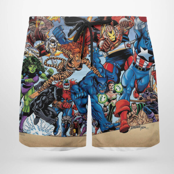 Beach Shorts Marvels Avengers Assemble by George Perez Hawaiian Shirt Beach shorts