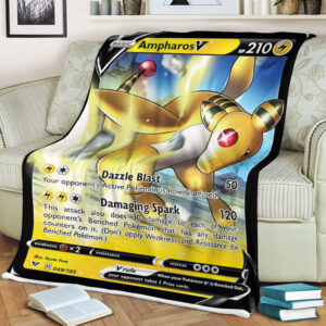 Fleece Blanket 2 Ampharos V Vivid Voltage Holo Ultra Rare Pokemon Card Fleece Blanket