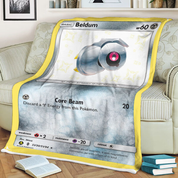 Fleece Blanket 2 Beldum SV30 SV94 SM Hidden Fates Holo Shiny Rare Pokemon Card Fleece Blanket