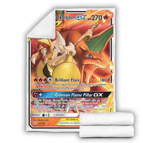 Fleece Blanket 4 Charizard Braixen GX Cosmic Eclipse Holo Ultra Rare Pokemon Card Fleece Blanket
