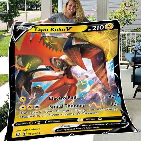 Tapu Koko V Battle Styles Holo Ultra Rare Pokemon Card Fleece Blanket