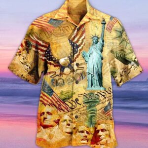 American Flag Eagle And Statue Of Liberty Hawaiian Shirt beach shorts