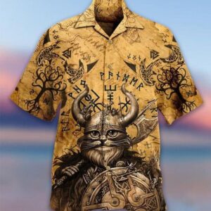 Cat Viking Hawaiian Shirt, beach shorts