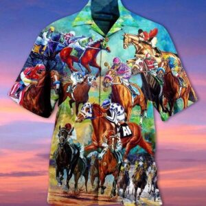 Cowboy Racing Horse Hawaiian Shirt, beach shorts