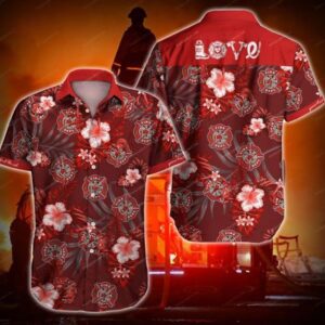 Firefighter Redd Love Red Hawaiian Shirt, beach shorts