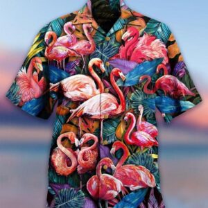 Flamingo Heart Hawaiian Shirt, beach shorts