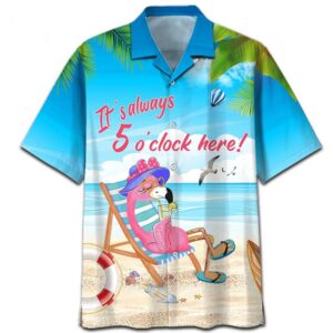Flamingo It’s Always 5 Oclock Here Hawaiian Shirt, beach shorts