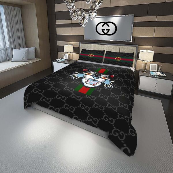 Gucci Black sand Angry Cat Luxury Duvet Cover and Pillow Case Bedding Set