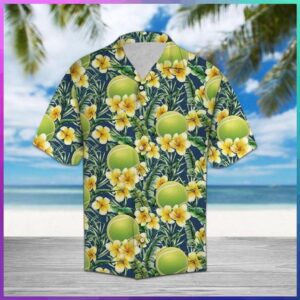 Tennis Frangipani Hawaiian Shirt, beach shorts